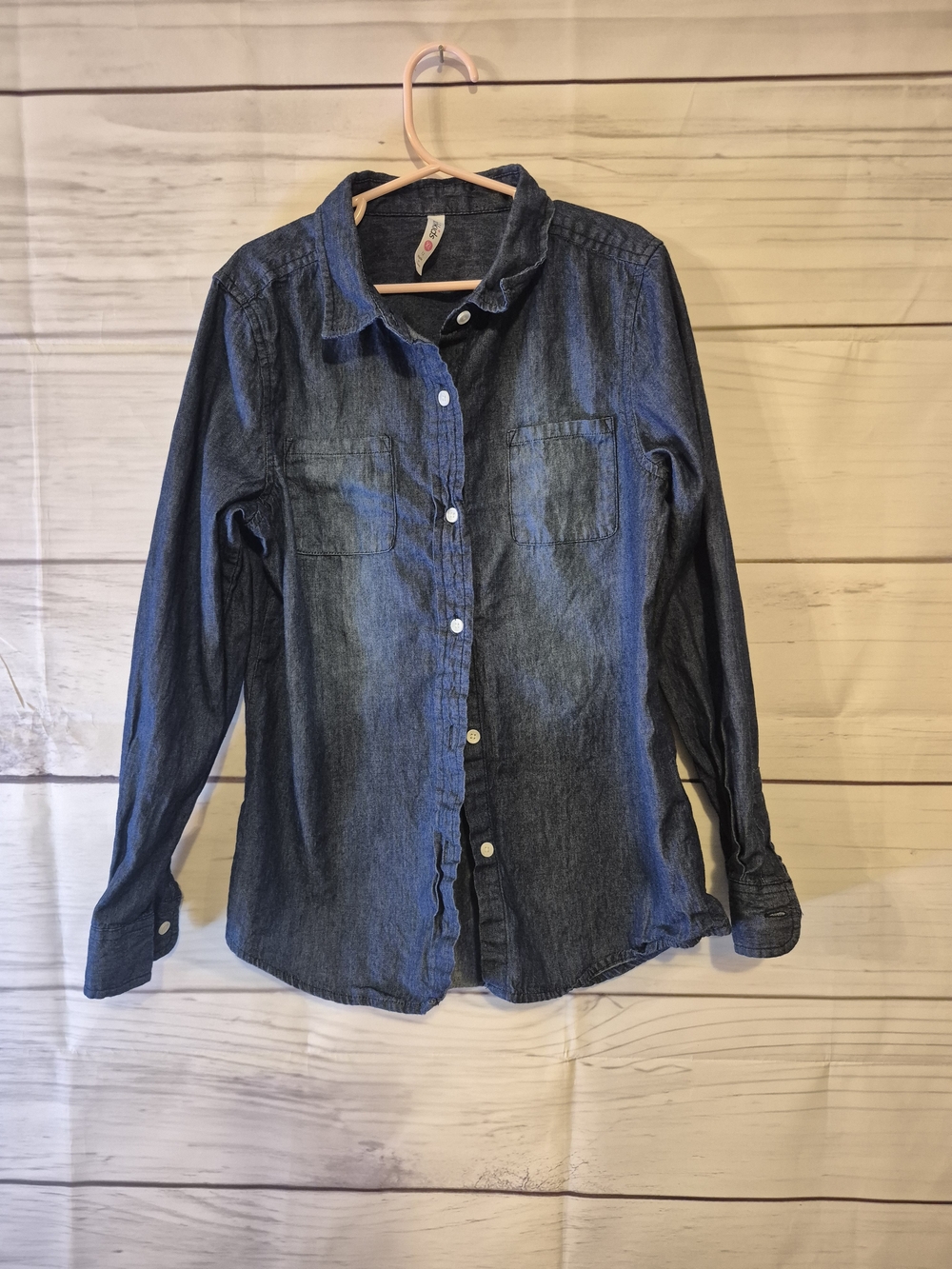 fabkids Girls' Denim 100% Cotton Button-Down Shirt - Dark Blue XL (12)